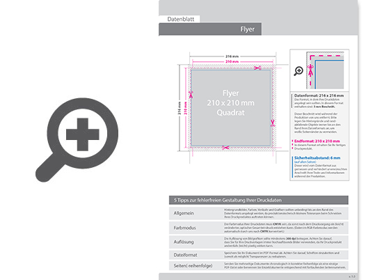 Product Bild multiloft-flyer_quadrat_21_0_cm_x_21_0_cm_mit_einseitiger_hei__folienpr__gung_silber__4_0_farbig_(einseitiger_druck)